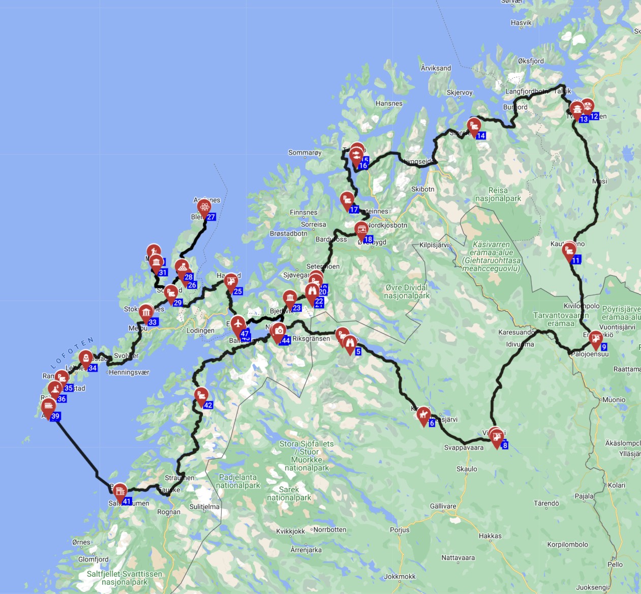 Map for Narvik Round trip - The Ultimate Arctic Fjord Road Trip